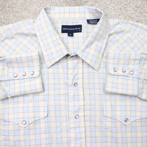 Panhandle Slim Shirt Mens XL Blue/Yellow Pearl Snap Western Cowboy Long Sleeve